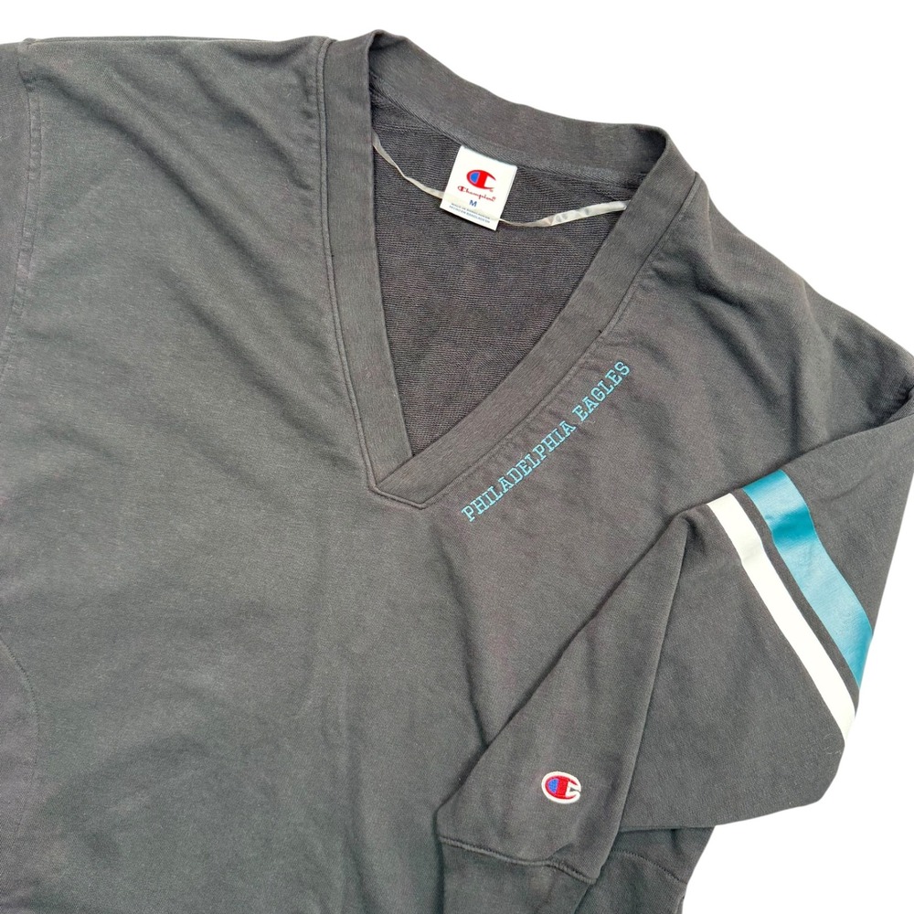 Champion Sweatshirt Women Medium Charcoal Philadelphia Eagles V-Neck Striped